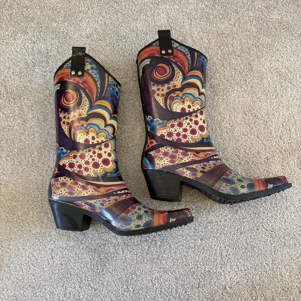 J. Peterman Nomad Yippy‎ Rain Boots Womens 7 Monet Western Cowgirl